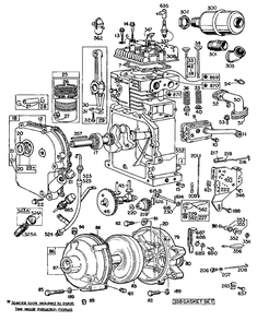 Cyl,crankcase,piston,gearcase Diagram and Parts List for 170402-0252-XX  Briggs and Stratton Engine